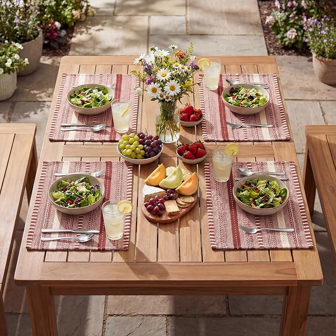 Artoid Mode Red Farmhouse Woven Braided Stripe Placemats Set of 4,12x18 Inch Seasonal Holiday Table Mats Party Kitchen Dining Decoration