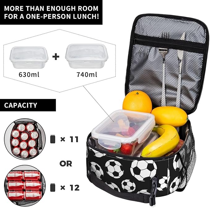 Gianlaima American Soccer Ball Football Insulated Lunch Box For Women Man, Portable Lunch Bag Reusable Cooler Tote For Office Work Travel Picnic Camping Beach