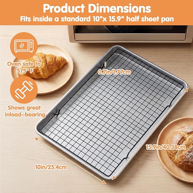 7PCS Carbon Steel Cooling Racks 16"x10", Heavy Duty Wire Baking Rack for Cooking, Roasting, Grilling and Drying, Oven Safe Nonstick Cookie Rack, Fits Half Sheet Pan, Dishwasher Safe