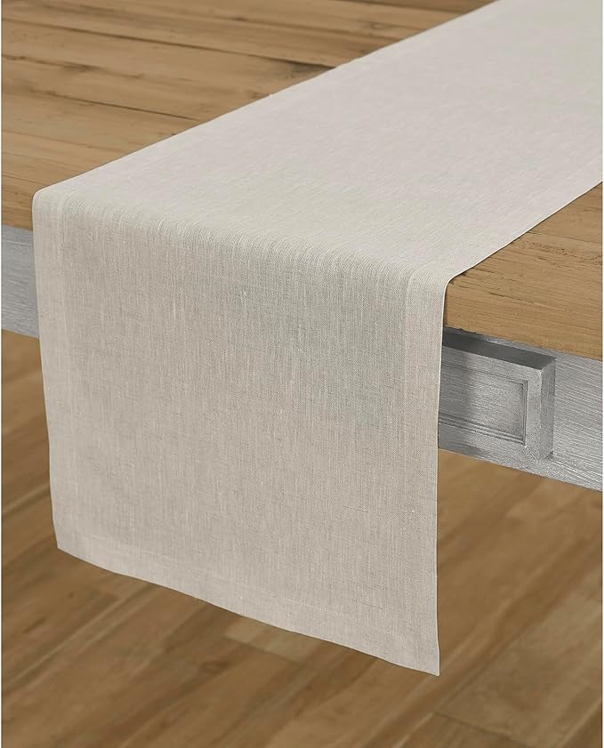 Solino Home Linen Table Runner 108 Inches Long - Athena, 100% Pure Linen Light Natural 14 x 108 Inch Table Runner for Dining, Spring, Summer