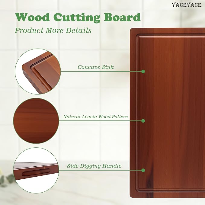 Wood Cutting Boards for Kitchen, Medium 15"x10" Acacia Wood Cutting Board with Juice Groove, Thick Chopping Board for Meat, Cheese,Fruits