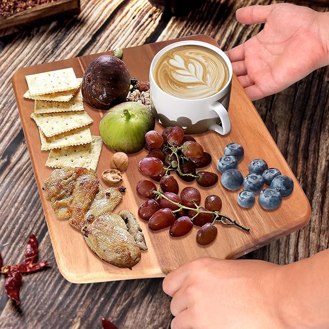 Acacia Wood Cutting Board with Handle Best Cheese for Charcuterie Board Kitchen Wooden Chopping Block for Meat Vegetable Bread Fruit Serving Board Wood Butcher Block Carving Board, 17" X 10"