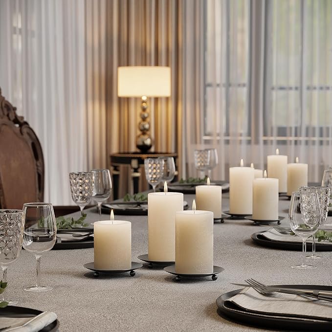Black Candle Holders for Pillar Candles, Set of 6 Premium Metal Candle Plates Candle Stand for LED or Wax Candles, Decorative Pillar Candle Holder Dish for Table Centerpiece