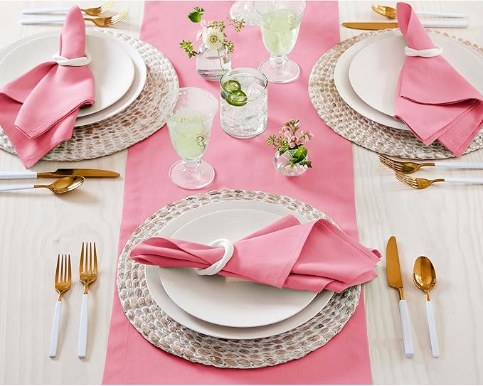 Solino Home Linen Table Runner 72 Inches Long - 100% Pure Linen Pink Carnation Table Runner 14 x 72 Inch for Spring, Summer - Fete