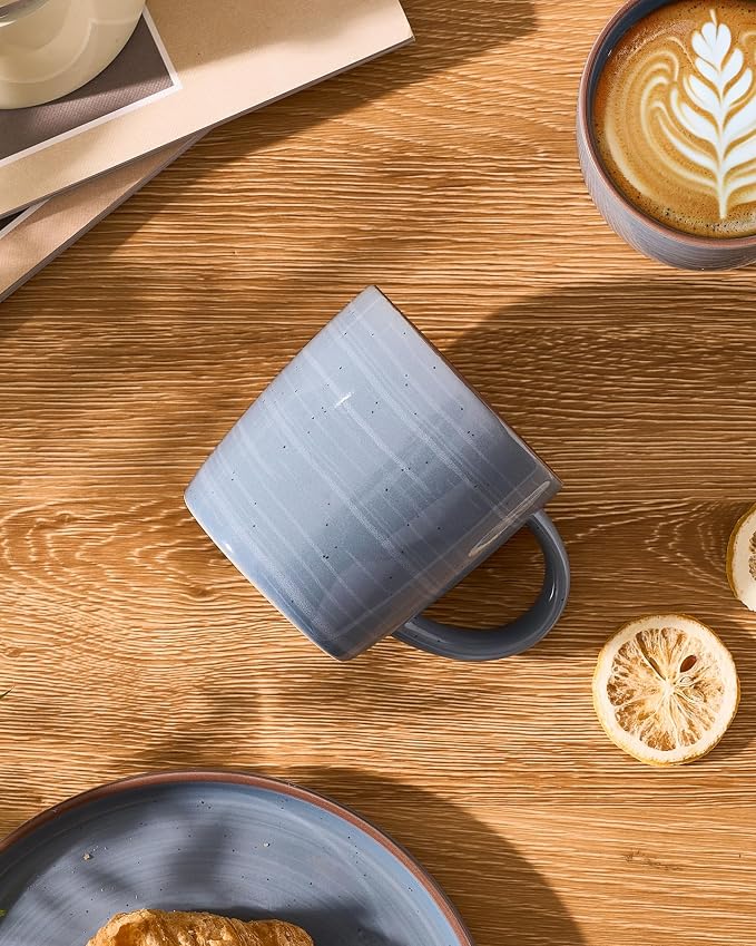 famiware Coffee Mugs Set of 4, Meteor 13 oz Ceramic Mug Cup Set with Handle for Coffee, Tea, Cappuccino, Latte, Milk, Blue Gray