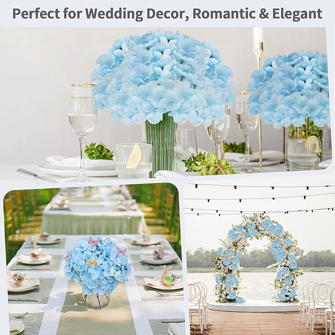 Artificial Hydrangea Flowers Bulk 64PCS with Stems Silk Hydrangea Heads for DIY Floral Arrangements, Wedding Decorations, Table Centerpieces, Home Vase Decor