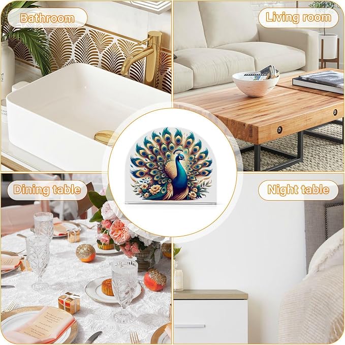 A Beautiful Peacock Napkin Holder for Tables Paper Cocktail Napkin Holders for Kitchen and Dinning, Acrylic Dinner Napkin Dispenser for Restaurant Home Decor Bar Accessories 2 Pack