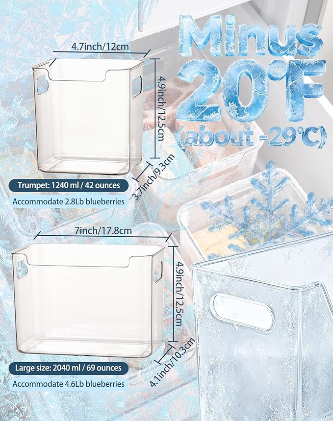 Crystal Clear Freezer Storage Bins - 2026 New Clear Plastic Bins for Refrigerator and Pantry, Stackable Kitchen Cabinet Organizer with Handles for Frozen Food, Meat & Veggies (Green * 2S+2L)