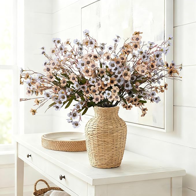 florisso Artificial Wild Flowers Indoor, 12 Pcs Long Stems Fake Flowers Silk Faux Flowers for Vase Filler Table Centerpiece Floral Arrangement Home Decor, White Champagne
