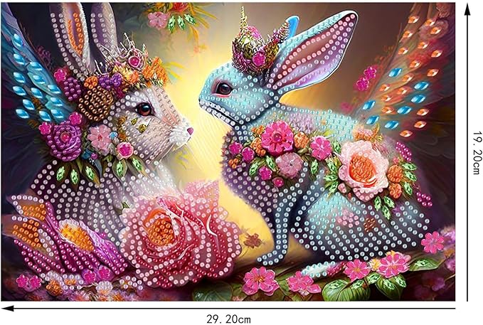 DIY Diamond Serving Tray Diamond Art Painting Creative Design Handmade Wooden Tray Dinner Plate for Coffee Breakfast Home Organizer-Rabbit