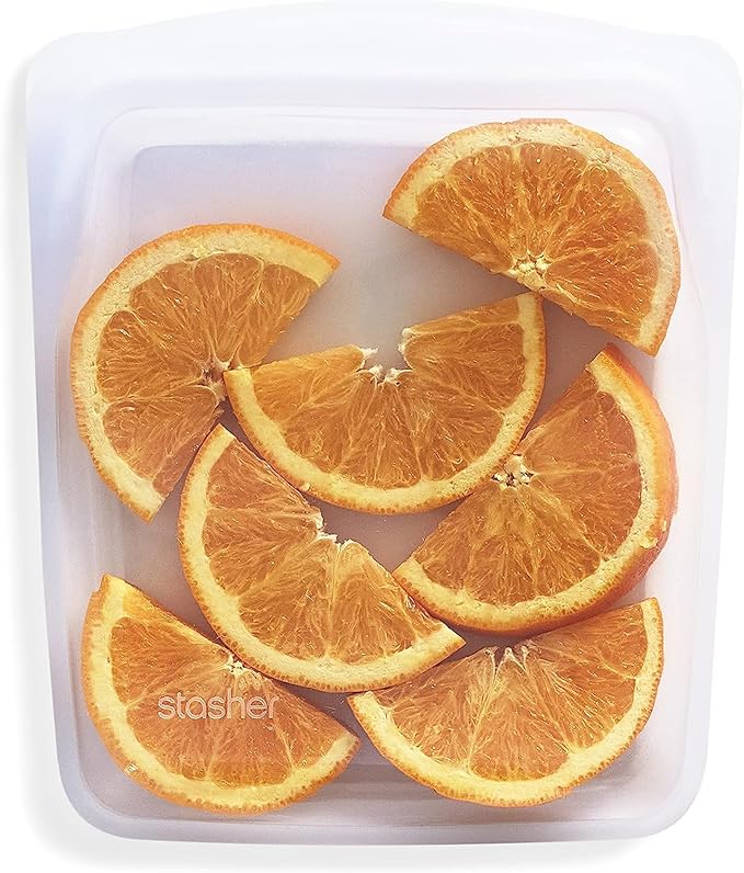 Stasher Reusable Silicone Storage Bags, Food Storage Containers, Microwave and Dishwasher Safe, Leak-free, Quart & Stand-Up Mid, Clear