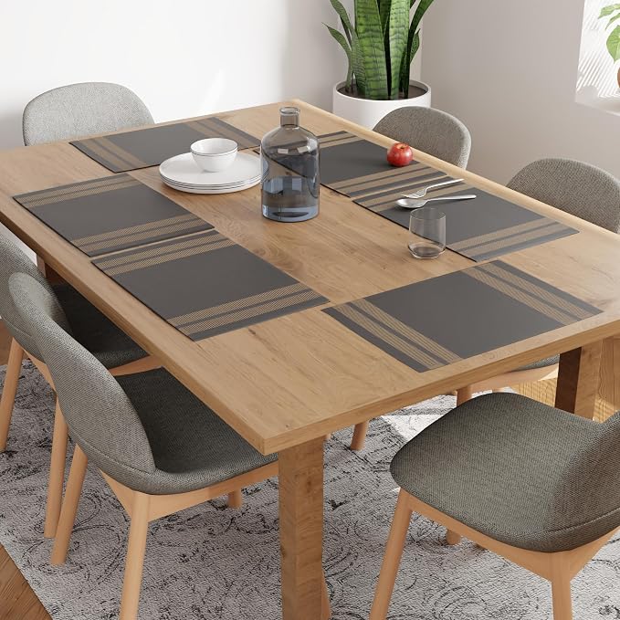 Encasa XO Dining Placemat Set of 6 | Ladder Grey Color | Fine Ribbed Cotton Table mat | Size 18x13 in | Machine Washable
