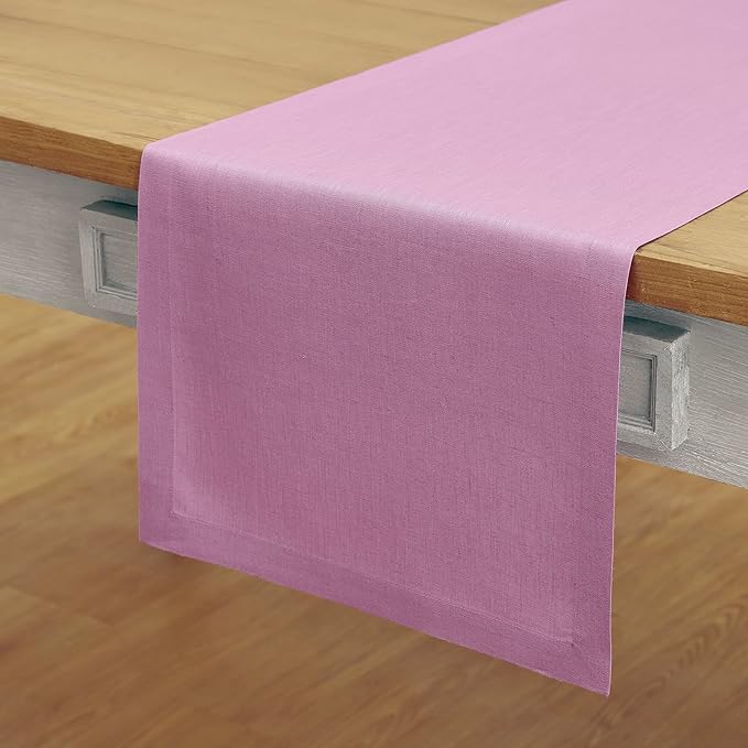Solino Home Linen Violet Table Runner 90 Inches Long - 100% Pure Linen Dining Table Runner 14 x 90 Inch for Spring, Summer - Fete