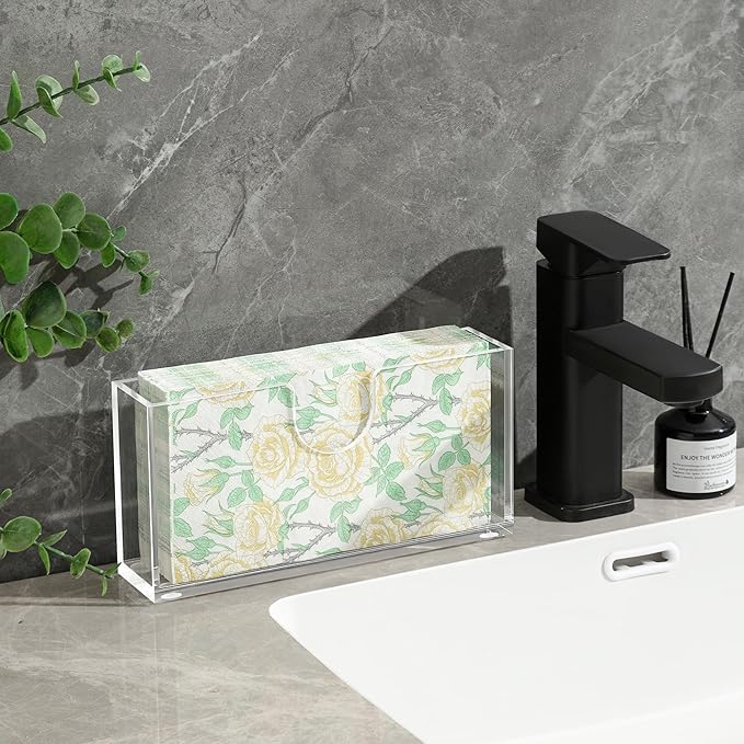 Clear Acrylic Napkin Holder for Table, Elegant Non-Slip Guest Towel Tray for Bathroom, Waterproof Vertical Tissue Dispenser for Kitchen Dining Bar Rounded Corners