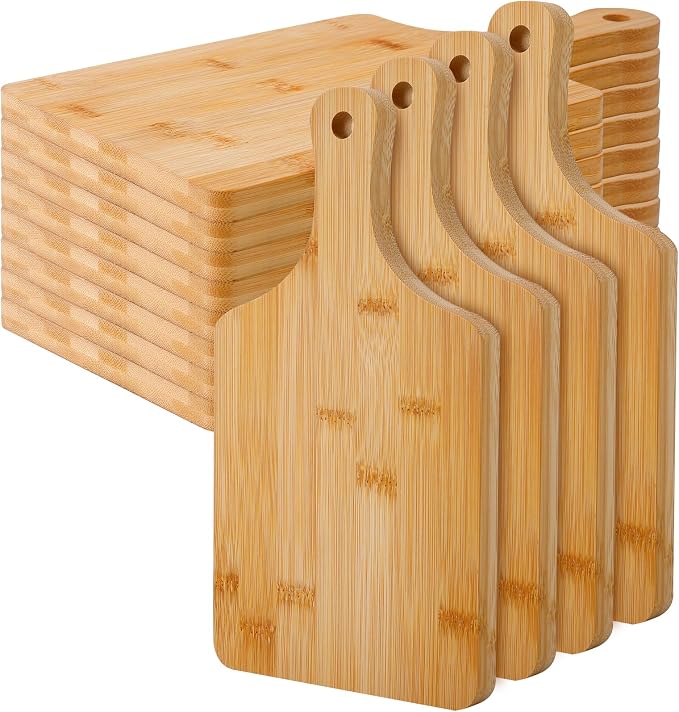 10 Pcs Wood Cutting Board with Handle, 13.8 x 7 Inch Bamboo Cutting Board Bulk,Wood Chopping Boards for Cheese,Pizza,Bread, Charcuterie, Fruit, Vegetables