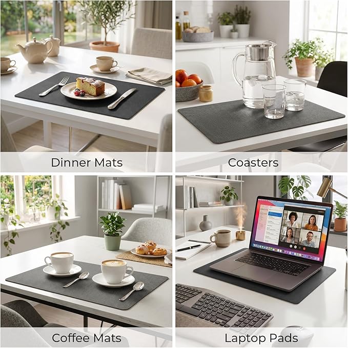 Romanstile Vinyl Placemats Set of 8, Reversible Faux Leather Heat Resistant Wipeable Table Mats, Waterproof Washable Non-Slip Table Placemats for Dining/Kitchen/Party/Outdoor (Grey Black, 12" x 17")