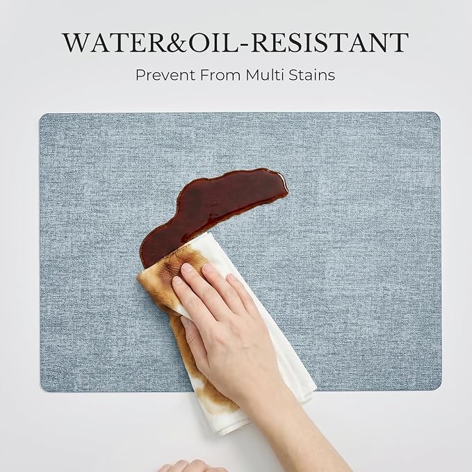 Romanstile Vinyl Placemats Set of 6, Reversible Faux Leather Heat Resistant Wipeable Table Mats, Waterproof Washable Non-Slip Table Placemats for Dining/Kitchen/Outdoor (Grey Sky Blue, 12" x 17")