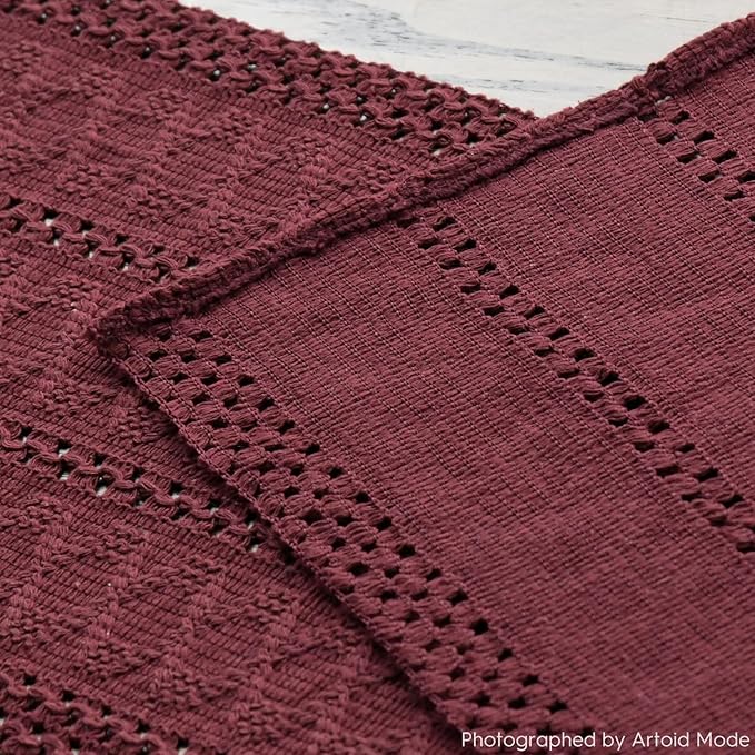 Artoid Mode Red Farmhouse Woven Rustic Hollow Table Runner, Seasonal Holiday Hollow Kitchen Dining Table Decoration for Home Party Decor 12x90 Inch