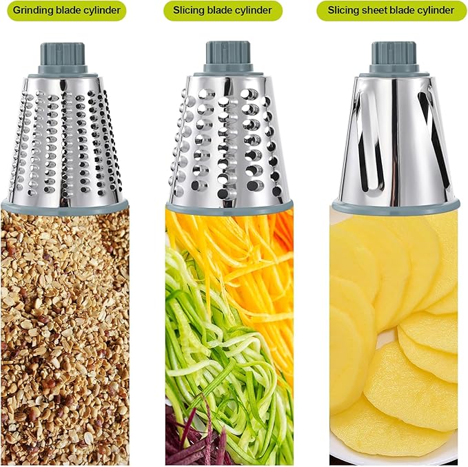 Rotary Cheese Grater, 3-in-1 Shredder for Cheese Vegetables Nuts with Hand Crank - Interchangeable Stainless Steel Blades, Strong Suction Base, Finger-Safe Design, BPA Free, Blue