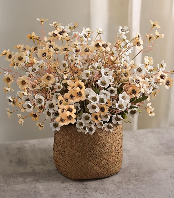 florisso Artificial Wild Flowers Indoor, 12 Pcs Long Stems Fake Flowers Silk Faux Flowers for Vase Filler Table Centerpiece Floral Arrangement Home Decor, White Champagne