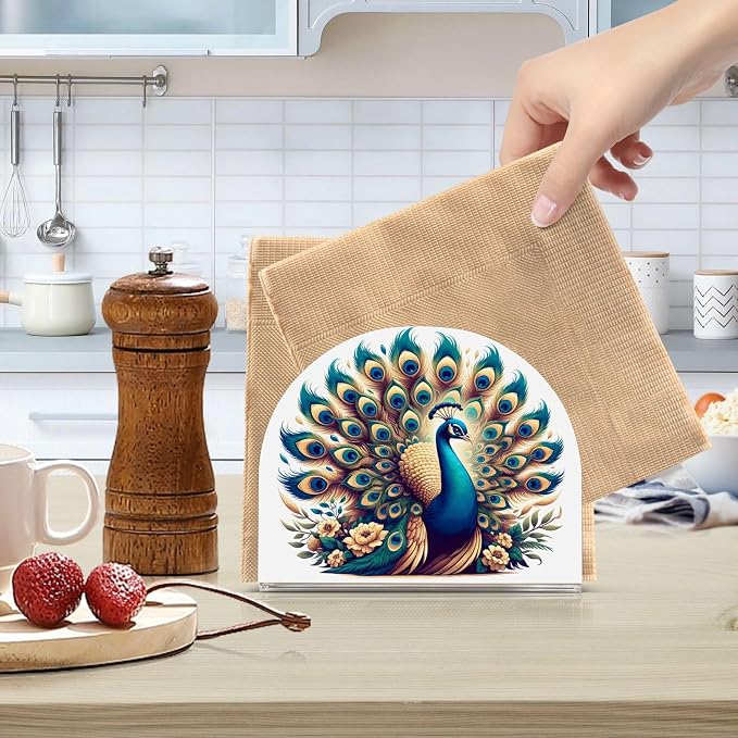 A Beautiful Peacock Napkin Holder for Tables Paper Cocktail Napkin Holders for Kitchen and Dinning, Acrylic Dinner Napkin Dispenser for Restaurant Home Decor Bar Accessories 2 Pack