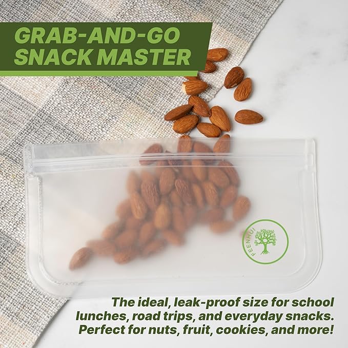 3 Pack Reusable Food Storage Bags, Clear, Freezer Safe, Resealable, Kitchen Organization, Long-Term Storage, Dishwasher-safe freezer food storage bags in 3 sizes.