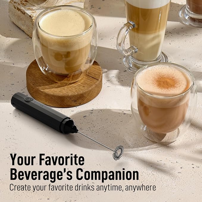 Zulay Froth N Go Milk Frother – 3-in-1 Handheld Frother Wand with Travel Case & USB-C Charger – Single, Double & Egg Whisk for Latte, Cappuccino, Matcha, Protein Shakes - Deep Black