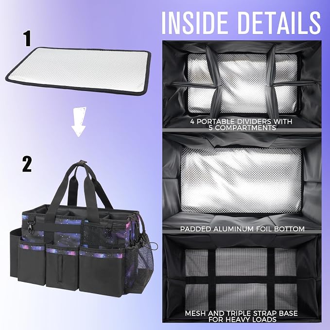 SCAVATA Wearable Cleaning Caddy, Cleaning Caddy Supplies Organizer with Handle & Shoulder Straps for Housekeepers, Under Sink & Car Cleaning Tool Organizers Bag with 4 Foldable Divider (StarrySky)