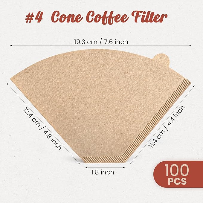 Metflavor #4 Cone Coffee Filters, Unbleached Coffee Filters 8-12 Cup, 100 Count with 2 Individual Packs for Easy Storage, Compatible with Ninja Pour Over Coffee Dripper, No Leak, Tear-Resistant