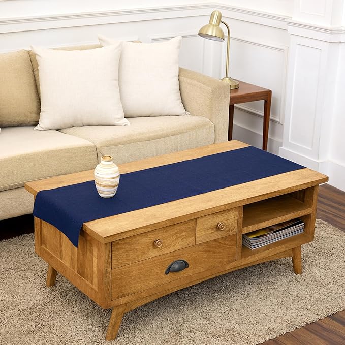 Solino Home Linen Table Runner 60 Inches - 100% Pure Linen Royal Blue Table Runner 14 x 60 Inch Ideal for Dresser and Coffee Tables - Athena