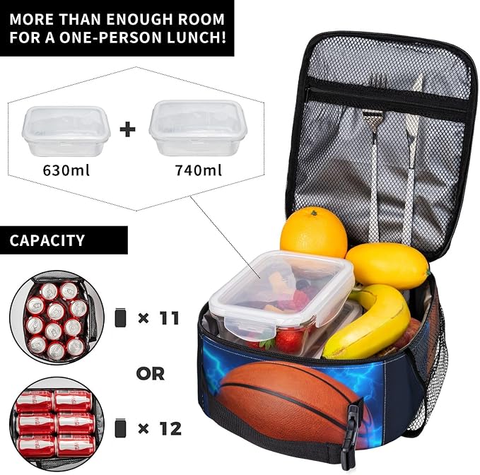 Basketball Lunch Box Insulated Lunch Bag for Adult Women Men Reusable Aesthetic Tote Lunchbox Container Work Outdoor Picnic Hiking