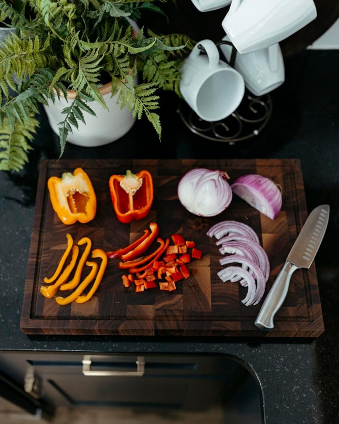 Handmade Walnut Cutting Board – Wooden Chopping Board with Juice Groove and Handles – Durable, Knife-Friendly, and Made in the USA (Medium)