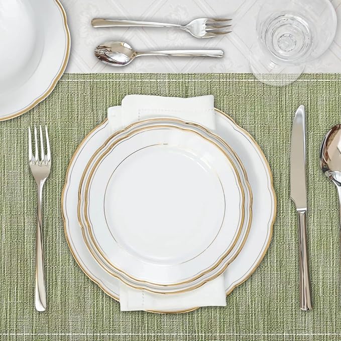 Niviy Green Placemats Set of 12, 12x18 Inch Washable Easy to Clean Heat-Resistant Anti-Skid Sage Green Placemats for Holiday Party Kitchen Dining Room Decoration