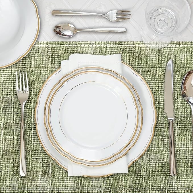 Niviy Green Placemats Set of 8, 12x18 Inch Washable Easy to Clean Heat-Resistant Anti-Skid Sage Green Placemats for Holiday Party Kitchen Dining Room Decoration