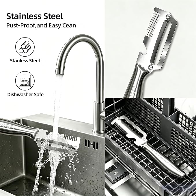 Aysoner Kitchen Multifunctional Vegetable Peeler: 3-in-1 Fast Food Prepare | 2pcs Peels in Seconds with Shredder Bottle Opener - Full Stainless Steel Dishwasher Safe - Comfy Non-slip Grip for Home Chef