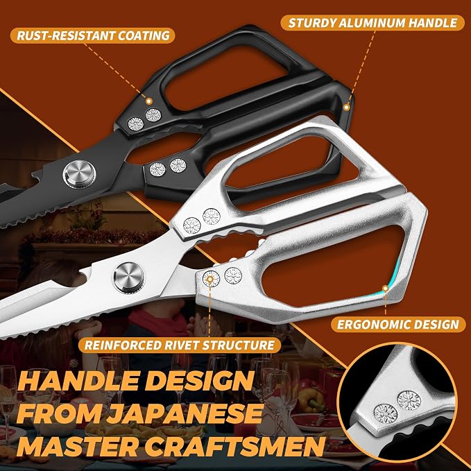 Kitchen Scissors for Food Japanese Shear - 2 PCS Poultry Shears, All Purpose Heavy Duty for Chicken, Meat, Quail, Fish, Turkey, Vegetables, Stainless Steel Cooking Scissors, Dishwasher Safe