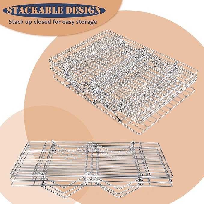 E-far 4-Tier Cooling Rack, 15”x10.1" Stainless Steel Stackable Wire Cooling Rack for Baking Cooking Cookies, Folding Leg & Non-toxic, Oven Safe & Dishwasher Safe