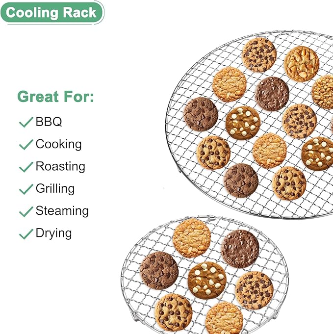 M METERXITY Cooling Rack, 10.4" Round Stainless Steel Baking Rack with 20mm Legs for BBQ/Cooking/Roasting/Grilling/Steaming/Drying, Wire Cooling Rack for Baking [Silver]