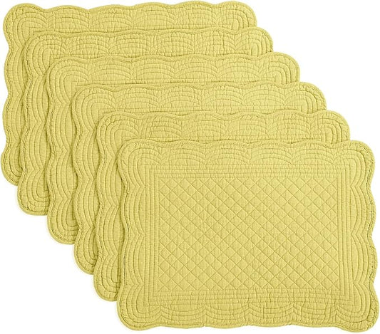 HOMBYS Quilted Placemats Set of 6 Washable-13x18 inches Rectangular Placemats for Kitchen Table-100% Cotton Fabric Rectangular Table Mats, (Yellow)