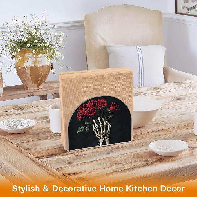 Fustylead Skeleton Hand Roses Bouquet Romantic Napkin Holder for Table Acrylic Vertical Napkin Holders for Paper Napkins Decor Napkin Dispenser for Home Party Dining Cocktail Kitchen Accessories, 2 PC