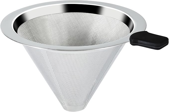 Pour Over Coffee Dripper Slow Drip Paperless Coffee Filter, Double Mesh Stainless Steel Pour Over Coffee Maker for Single Cup Brew Reusable Cone Filter, Coffee Drip Cone, Fine Mesh Strainer(3-4 Cup)