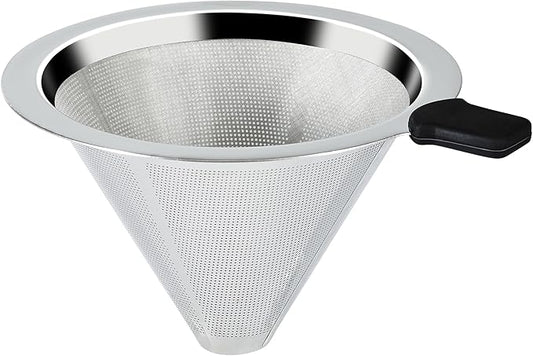 Pour Over Coffee Dripper Slow Drip Paperless Coffee Filter, Double Mesh Stainless Steel Pour Over Coffee Maker for Single Cup Brew Reusable Cone Filter, Coffee Drip Cone, Fine Mesh Strainer(1-2 Cup)