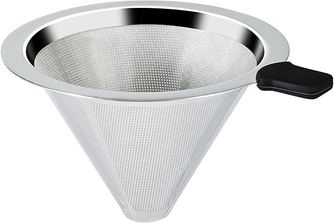 Pour Over Coffee Dripper Slow Drip Paperless Coffee Filter, Double Mesh Stainless Steel Pour Over Coffee Maker for Single Cup Brew Reusable Cone Filter, Coffee Drip Cone, Fine Mesh Strainer(5-6 Cup)