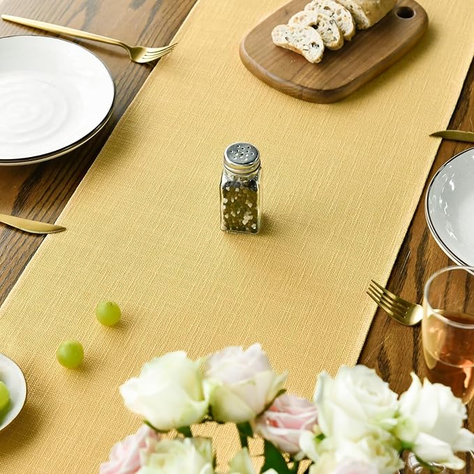 Artoid Mode Yellow Tassel Table Runner, Summer Linen Blend Rustic Farmhouse Style Kitchen Table Decoration Holiday Wedding Party Dinning Decor 13x90 Inch