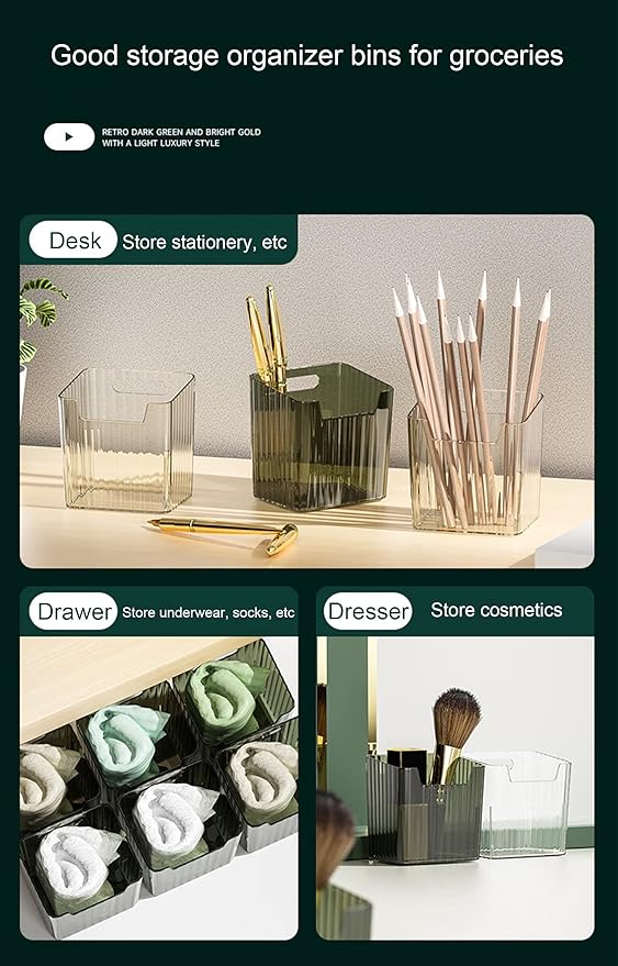 Set of 2 Storage Organizer Bins Wall Mounted Floating Shelves Fridge Organizer Stackable Clear Plastic Storage Bins for Wall, Refrigerator, Kitchen, Bathroom, Countertops, Pantry, BPA Free (Green)