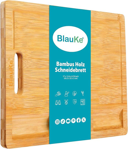 Wood Cutting Board for Kitchen 17x12" – Extra Large Bamboo Cutting Board with Juice Groove, Butcher Block, Wooden Chopping Board, Serving Tray – BlauKe®