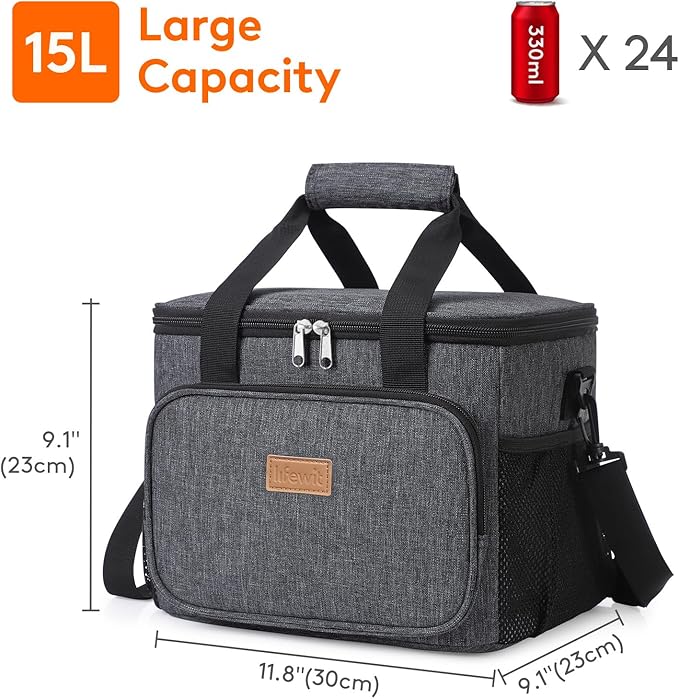Lifewit Large Lunch Bag, Insulated Lunch Box, Soft Cooler Cooling Tote for Adult Men Women, Dark Gray 24-Can (15L)
