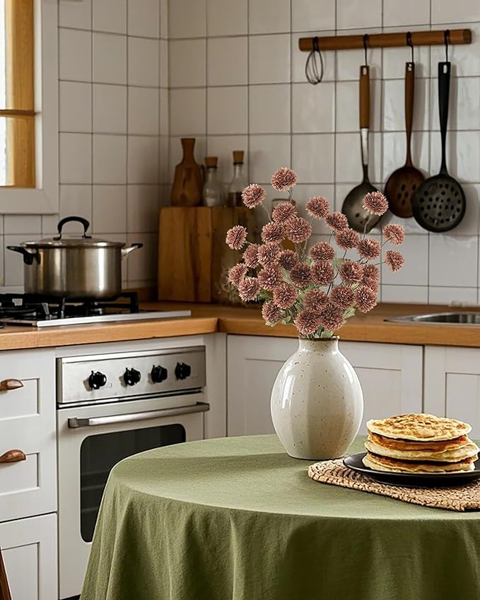 DuHouse 6pcs Artificial Flowers Faux Silk Pompon Mum,Silk Small Mini Chrysanthemum Ball with Stems for DIY Bouquets Centerpieces Vase Home Table Kitchen Decorations(Mocha Brown)