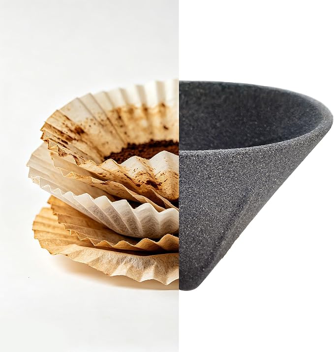 Reusable Drip Ceramic Coffee Filter With Premium Bamboo Tray, High Temperature Resistant, No Paper Pour Over Coffee Makers, Large Capacity for Home-Office-Travel Coffee Brewing