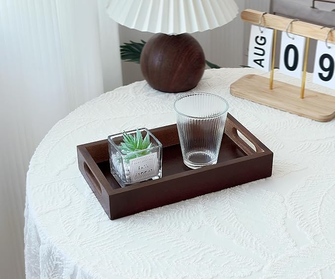 3 Pack Small Serving Mini Tray with Handles - 9.8 Inch Bamboo Tray | Rectangular Tray for Coffee Table, Kitchen Counter, Ottoman | Decorative Organizer for Drinks, Snacks, Bathroom Essentials
